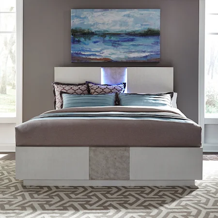 Contemporary California King Panel Storage Bed with Touch Lighting